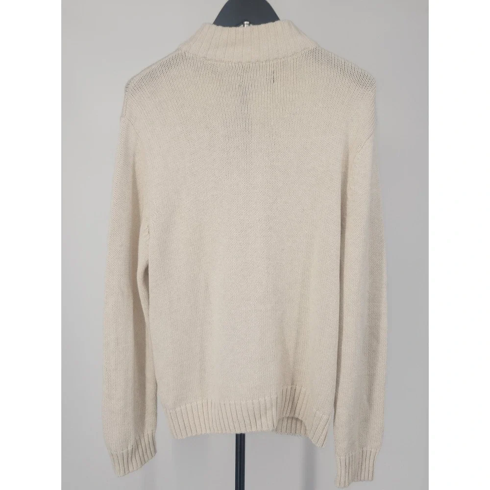 Chaps Mens Quarter Zip Sweater Cream Off White Cotton Shaker Knit Size M
